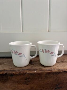 Corningware White Floral Ceramic Coffee Mugs - Set of 2
